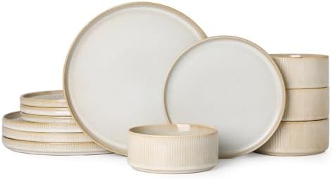 12-Piece Modern Ceramics Set Reactive Glaze Design