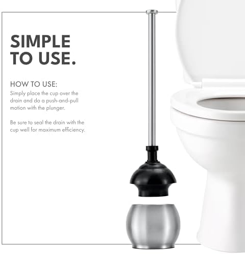 Stylish Stainless Steel Toilet Plunger with Holder for Bathroom