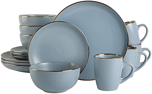 Gibson Home Rockaway Round Stoneware Dinnerware Set Service for 4 Matte Blue