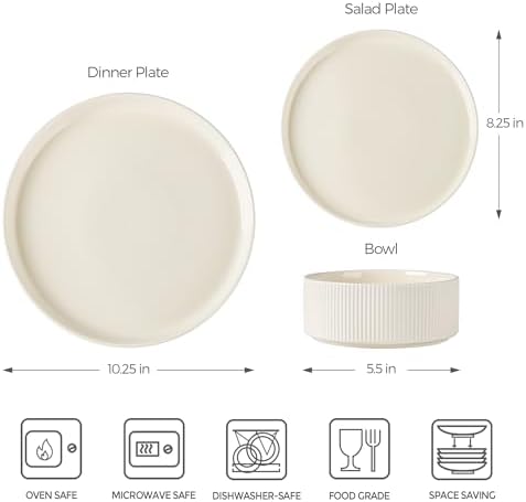 Stylish Ceramic Dinnerware Set for 6 - Double Glazed Safe and Scratch-Resistant