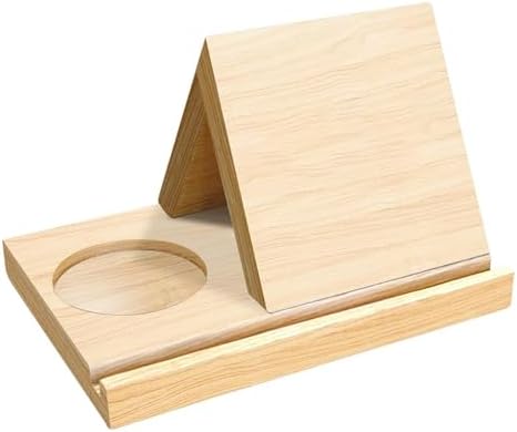 Solid Oak Wooden Triangle Bookshelf with Cup Holder and Tablet Slot
