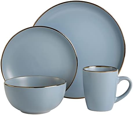 Gibson Home Rockaway Round Stoneware Dinnerware Set Service for 4 Matte Blue
