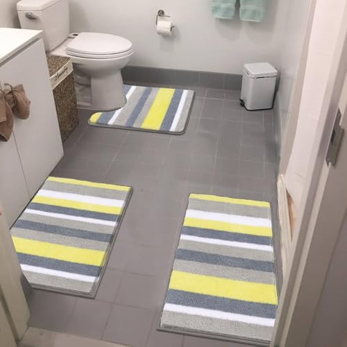 Vaukki 3 Piece Bathroom Rugs Set - Non Slip Shaggy Microfiber Mats