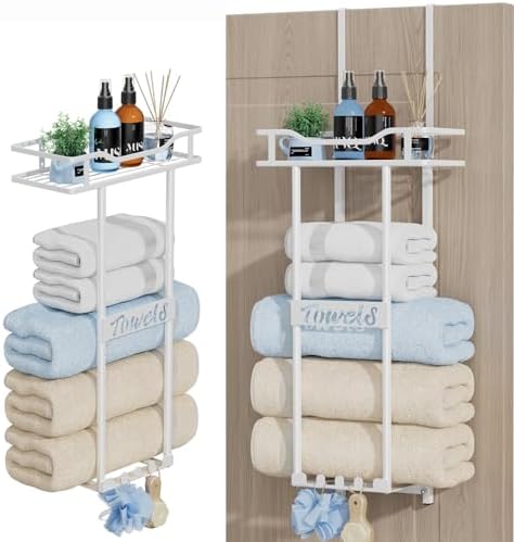 Space-Saving Over-Door Towel Rack - White