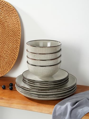 Famiware 24-Piece Moonlight Dinnerware Set - Summer Sand Stoneware with Linen Finish