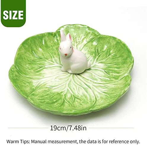 Green Cabbage Ceramic Dinner Plate with Rabbit