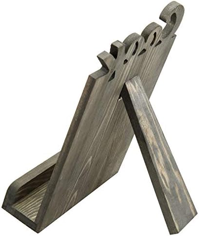 Functional Solid Wooden Cookbook Holder with Kickstand Decorative Letters Gray