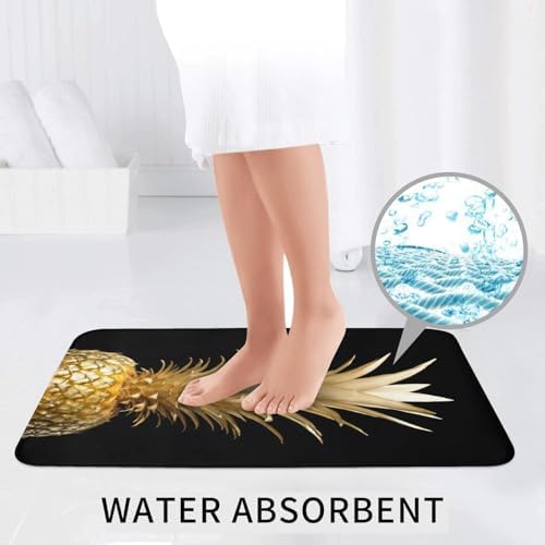 KOPOSTYZT Gold Pineapple 3 Piece Bathroom Rugs Set
