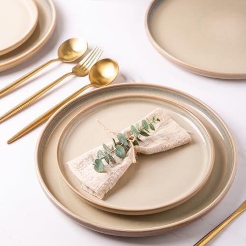 Handcrafted Raised Edge Dinner Plates Set 105 Inch Reactor Glaze Ceramic