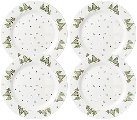 Gracie China Gold Green Pine Tree Dinner Plate Set 4 x 105-Inch