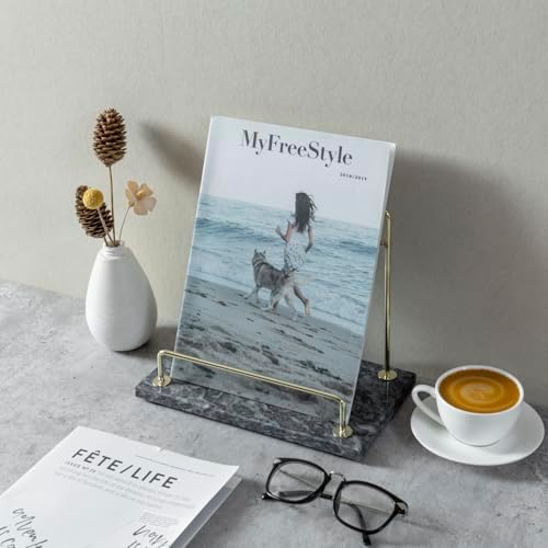 MyGift Modern Black Marble cookbook stand