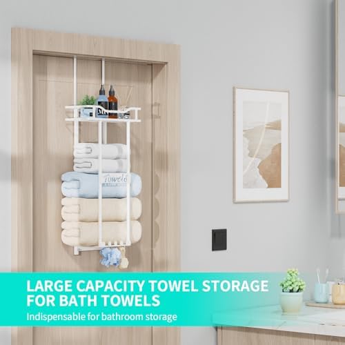 Space-Saving Over-Door Towel Rack - White