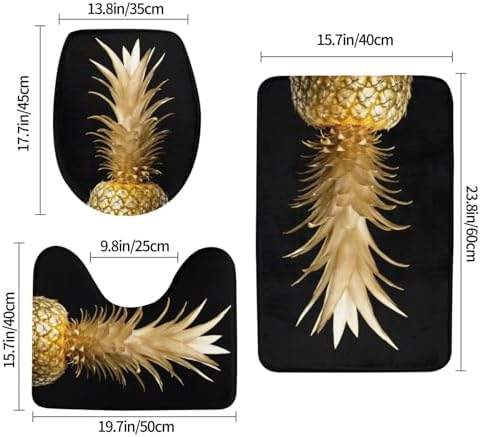 KOPOSTYZT Gold Pineapple 3 Piece Bathroom Rugs Set