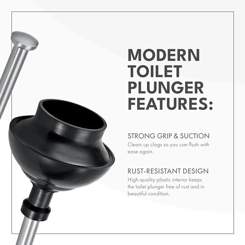 Stylish Stainless Steel Toilet Plunger with Holder for Bathroom