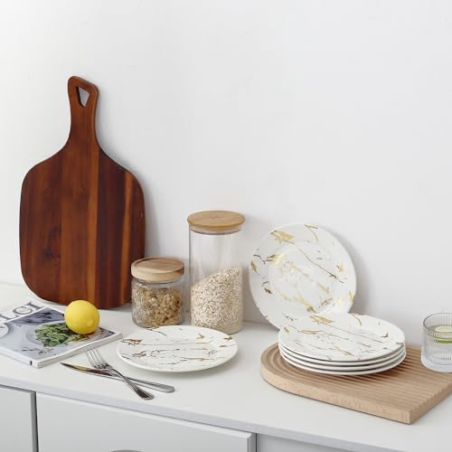 Elegant 10-Inch White Gold Ceramic Dinner Plates Set of 6