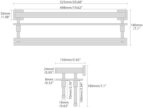 Alise 20-inch Double Towel Bar Glass Shelf for Bathroom