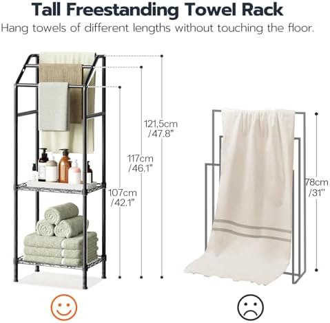 HOOBRO 478 Tall Freestanding Towel Rack with 3 Tiers