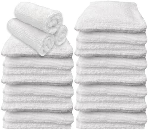 Zero Twist Wash Cloth Set 12x12 Inch - 100 Cotton - Pack of 24 - White