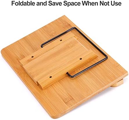 MEGREZ Bamboo Cookbook Stand with Page Clips 6 Height Adjustable