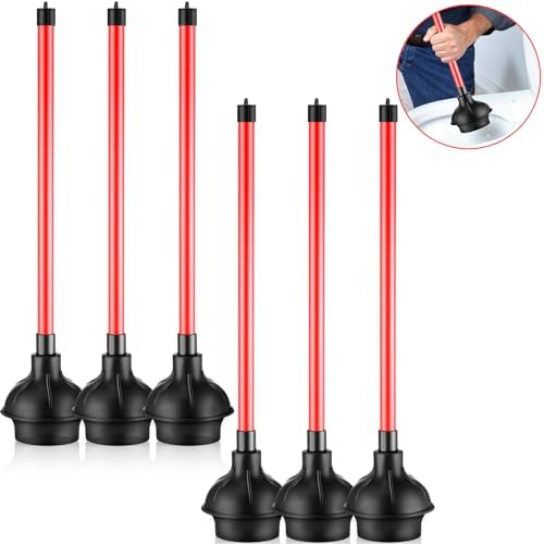 Domeni 6-Piece Heavy Duty Toilet Plunger Set Black Red Design
