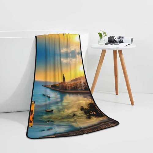 Sunset by the River Soft Comfy 27x55 Velvet Towel for Home Travel