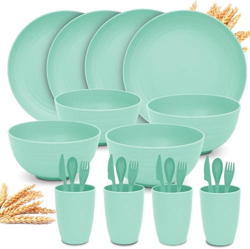 Eco-Friendly Dinnerware Set for 4 - Lightweight Unbreakable for Camping