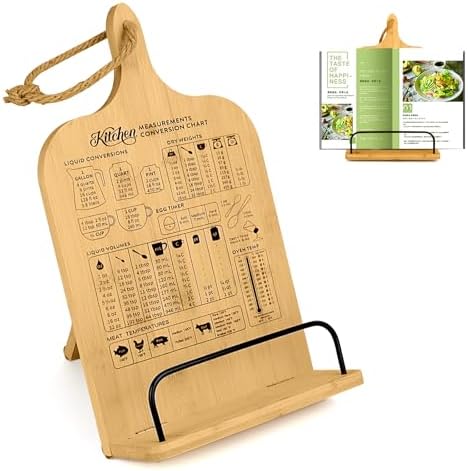 Adjustable Bamboo CookBook Holder with Conversion Chart