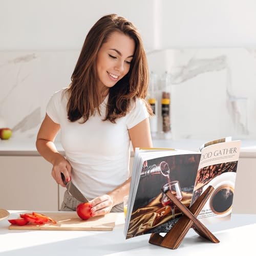 6-Piece X-Shaped Wooden Kitchen Cookbook Holder for Display and Stability