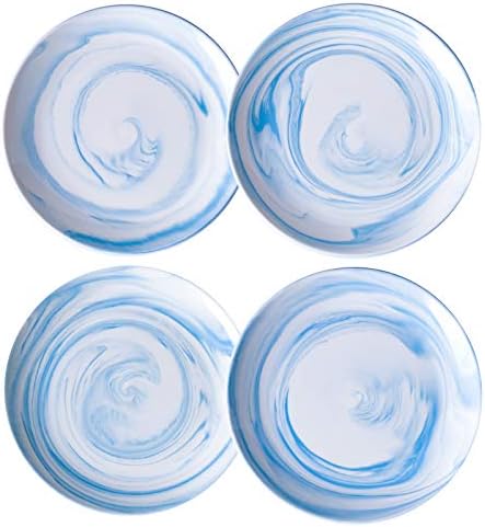 Yundu Blue Marbles 8-inch Ceramic Plates Set of 4 - Microwave Dishwasher Safe