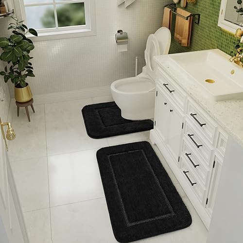 LOCHAS 2 Piece Bath Rug Set Black
