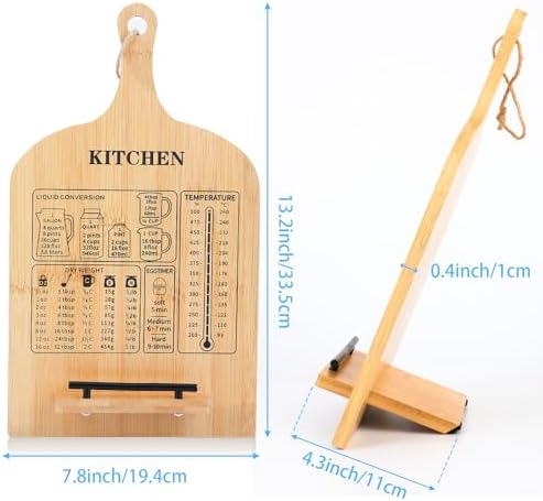 Sturdy Wooden Cookbook Stand with Measurement Chart for Kitchen Use