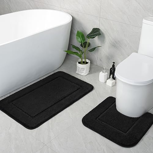 LOCHAS 2 Piece Bath Rug Set Black