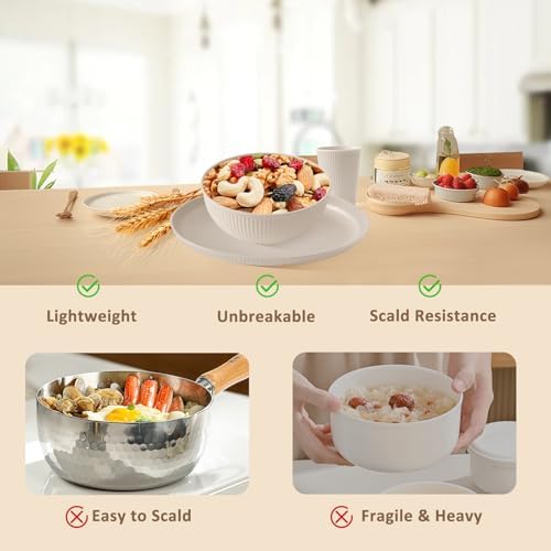 24pcs Unbreakable Reusable Wheat Straw Dinnerware Set for Outdoor Use
