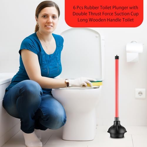 Domeni 6-Piece Heavy Duty Toilet Plunger Set Black Red Design
