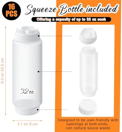 16 Pcs 32 oz Condiment Squeeze Bottles for Restaurant Kitchen