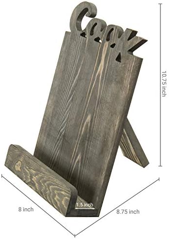 Functional Solid Wooden Cookbook Holder with Kickstand Decorative Letters Gray