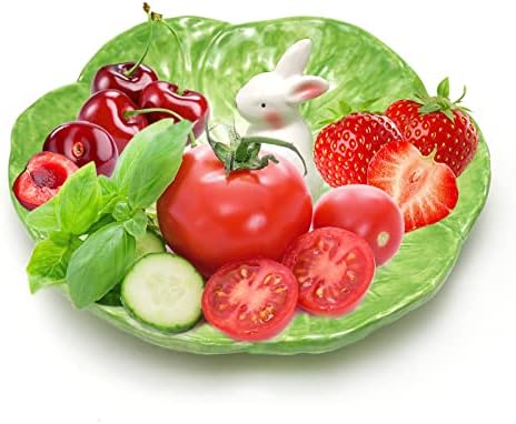 Green Cabbage Ceramic Dinner Plate with Rabbit