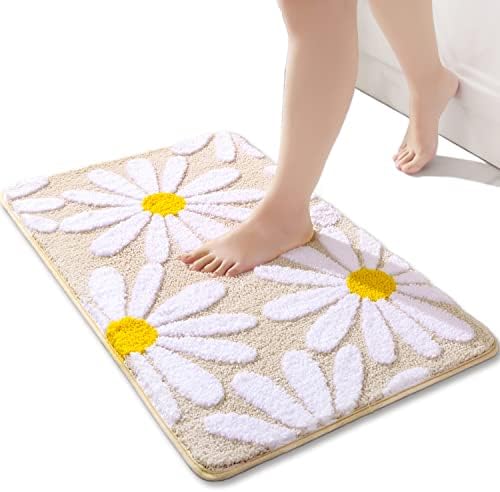 Charming Beige Yellow Daisy Bathroom Rug