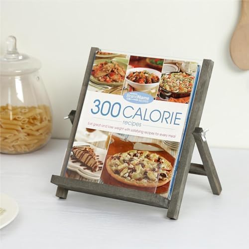 MyGift Rustic Kitchen CookBook Stand with Foldable Kickstand