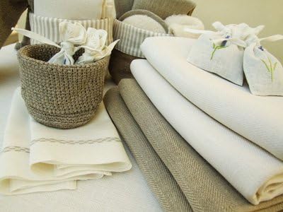 Set of 4 Natural Linen Huckaback Bath Towels Lara
