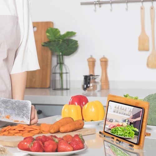 MEGREZ Bamboo Cookbook Stand with Page Clips 6 Height Adjustable