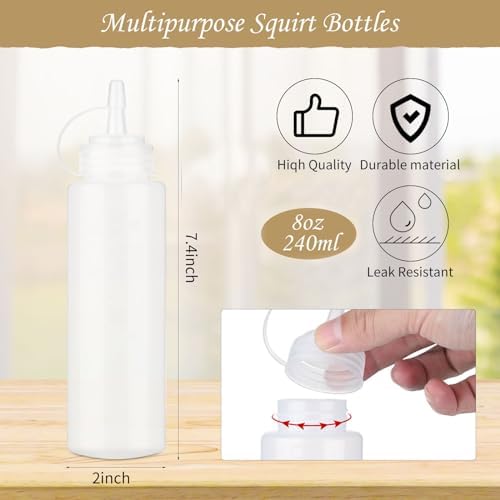 24 x 8oz Squeeze Bottles Twist-Top Leak-Proof Multipurpose Durable