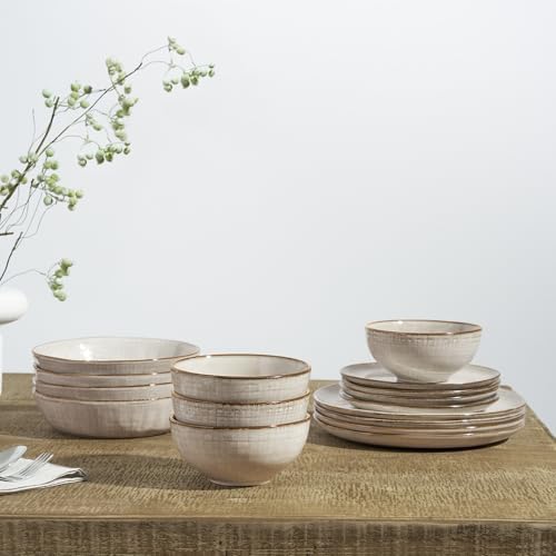 Famiware 24-Piece Moonlight Dinnerware Set - Summer Sand Stoneware with Linen Finish