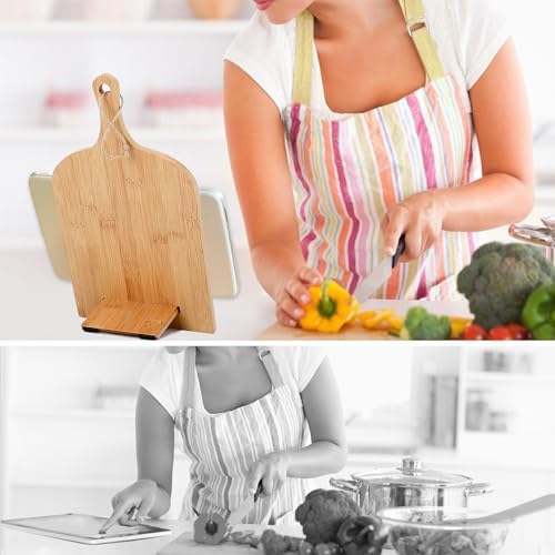 Sturdy Wooden Cookbook Stand with Measurement Chart for Kitchen Use