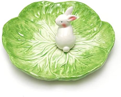 Green Cabbage Ceramic Dinner Plate with Rabbit