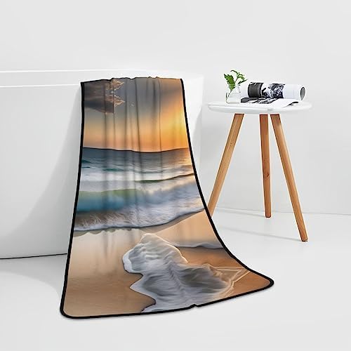 Sunset Over The Waves Coral Velvet Towel 27x55 In