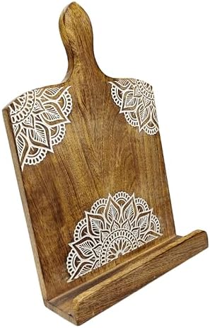 Adjustable Wooden CookBook Stand with iPad Holder