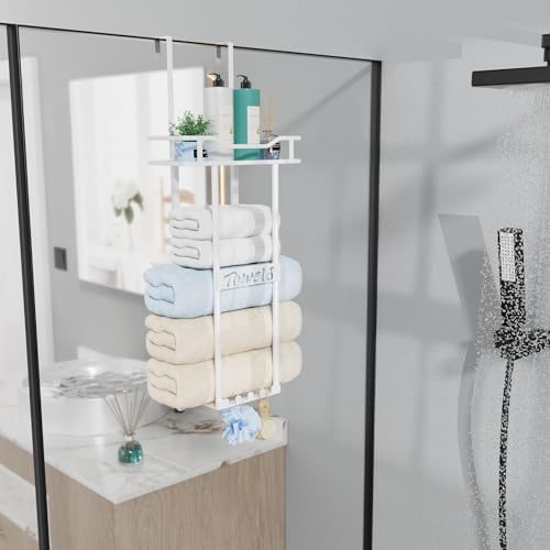 Space-Saving Over-Door Towel Rack - White