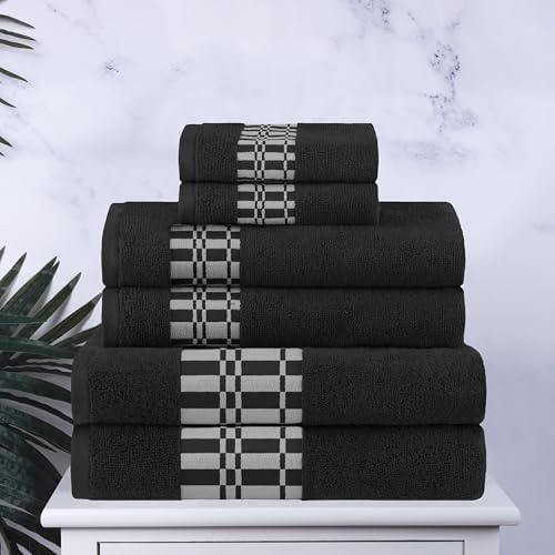 6-Piece Cotton Towel Set with Geometric Design
