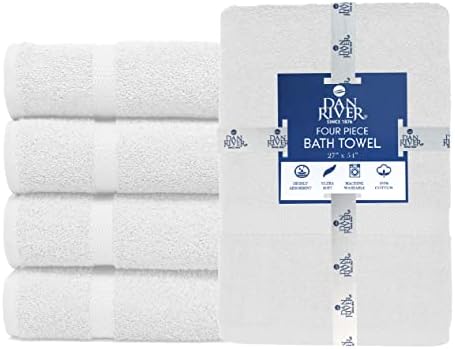 DAN RIVER Premium Bath Towels 27x54 Inches 4 Pack White 550 GSM